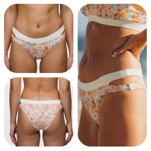 NWT Prana blue and orange Sugar Shore bikini bottoms floral Print Size Medium